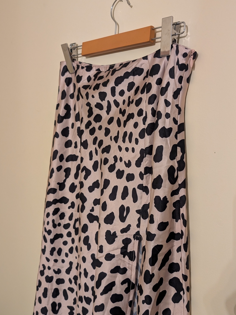 Princess Polly Beige and Black Leopard Satin Midi Skirt, Size 6